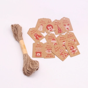 100pcs brown Kraft paper Christmas tags with festive motifs and twine for gift wrapping