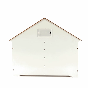 Detail view of the wooden Christmas advent calendar back with battery box and on-off switch