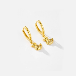 Elegant gold S925 silver hoop earrings with diamond-encrusted duck pendants