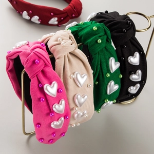 Serre-tête Large Noué En Tissu Künstliche Perle Cœur Accessoire De Mode Doux Pour Femmes Filles