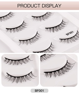 Macro detail of 5 pairs synthetic fiber false eyelashes BF001 with dense crossed curls