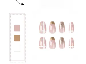 Detailed grid of pink and white plaid nails with gold trim and glitter accents