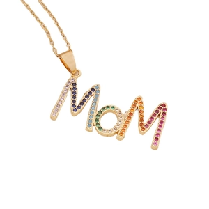 18K gold plated copper necklace with colorful zircon Mom letter pendant for Mother's Day
