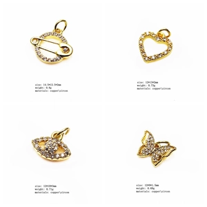 Detailed size and weight specs for gold butterfly and heart zircon pendant charms
