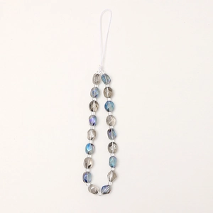 Dual-color irregular crystal beaded phone wrist strap with iridescent and gray faceted beads