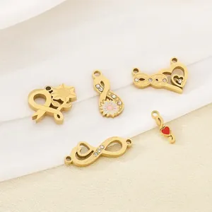 Stainless Steel DIY Jewelry Making Pendants Charms 18K Gold Plated Enamel Sunflower Heart Infinity Rhinestone Music Note