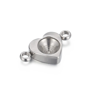 Polished silver heart pendant base with double loops for DIY jewelry making
