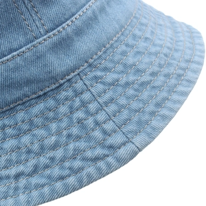 Light blue denim bucket hat for women with detailed reinforced parallel stitching