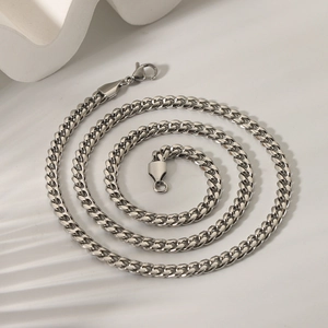 Silver stainless steel cuban link chain necklace with lobster clasp for men and women