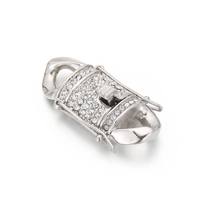 Polished silver dragon clasp for necklaces with pave-set clear zircon stones