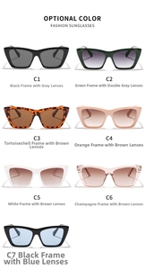 Multiple color options of stylish cat eye sunglasses with high quality plastic frames