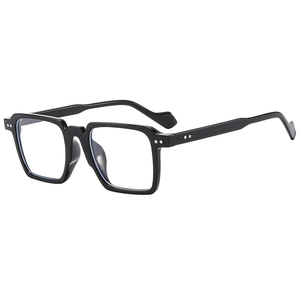 Classic retro square black frame sunglasses with stylish silver rivets and clear lenses
