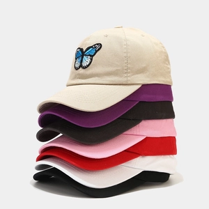 Casquette de baseball en coton avec broderie papillon, disponible en plusieurs couleurs