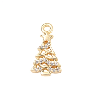Golden Christmas tree pendant with zircons and star top for DIY necklace jewelry making