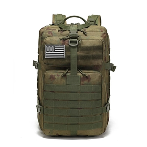 Waterproof military tactical backpack in jungle camouflage with MOLLE system and flag patch