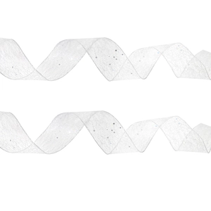 Wit organza kerstlint met zilveren glitters voor kerstboom- en cadeau-decoratie
