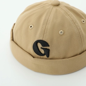 Kids khaki docker hat with 3D letter G embroidery and rolled brim style