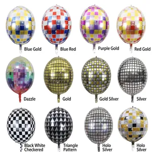 Disco Ball Balloons 4D Round Aluminum Foil Mirror Laser Checkerboard Retro Party Wedding Event Decoration Supplies
