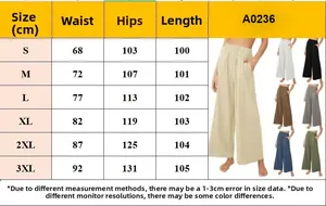 Tableau des tailles détaillé pour pantalon large en coton et lin du S au 3XL