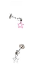 Flat back star zircon cartilage studs in pink and clear glass tile display