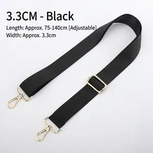 Tracolla regolabile in nylon nero larga 3,3cm con ganci dorati lunga 75-140cm