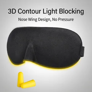 3D contoured blackout sleep mask with adjustable strap and noise-cancelling earplugs