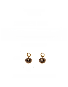 Detail view showing dimensions of Medusa head drop earrings in gold titanium steel