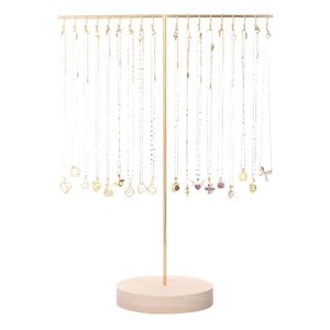 Necklace Display Stand T-Shape Metal Iron Jewelry Organizer Rack With Wood Base Hooks Detachable Pendant Holder Modern