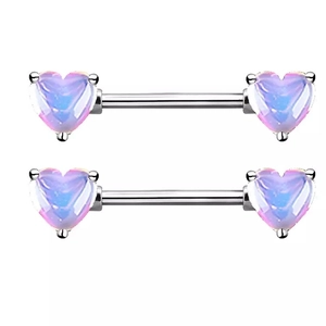 Piercing capezzolo in acciaio inossidabile con pietre opale a forma di cuore