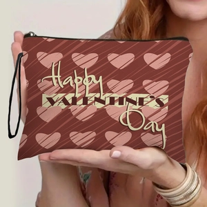 Trousse Per Trucco Con Stampa A Cuore Di San Valentino Lino Fine Pochette Per Cosmetici Portatile Con Cerniera E Cinturino