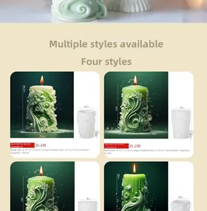 Moule en silicone détaillé pour bougies cylindriques sculptées à motifs floraux