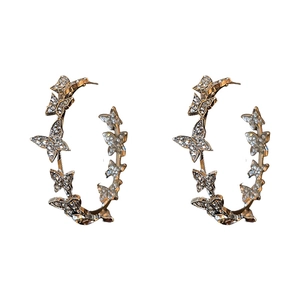 Elegant gold butterfly hoop earrings with sparkling rhinestones for women