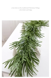 Detailed view of natural green Norfolk pine garland for Nordic Christmas table decor