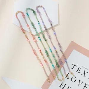 Fashionable beaded glasses chain set with polymer clay and colorful crystals for women