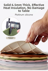 Close-up showing 6.5mm thickness of diamond grid platinum silicone heat-resistant placemat