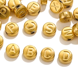 Golden stainless steel round alphabet beads for DIY jewelry making and bracelets