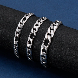 Minimalist stainless steel Figaro and Cuban bracelets with textured anti-slip metal finish