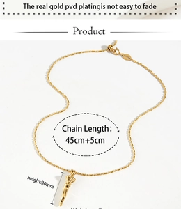 Detail view of gold PVD plated rice grain necklace with 45cm chain and 30mm pendant
