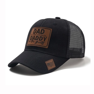 Men's Breathable Mesh Trucker Hat With Leather Patch Slogan For Outdoor Casual Sunshade Cotton Fabric Baseball Cap