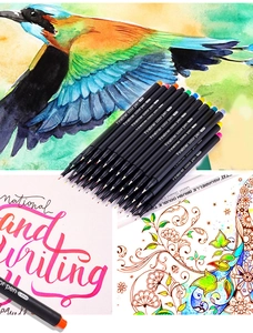 Macro detail of 0.4mm colorful fineliner pens used for mandala drawing and art lettering