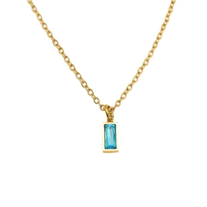 18K gold plated stainless steel necklace featuring a vertical rectangle blue birthstone