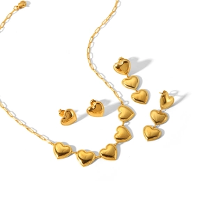 Luxurious 18k gold plated stainless steel heart necklace and earring jewelry set for women