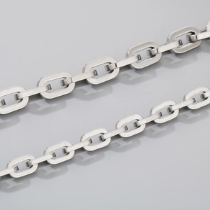 Polished silver stainless steel square curb chain necklace with a 9mm snake bone clasp