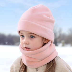 Kinder Winter Warm Polar Fleece Beanie Mütze Und Halswärmer Schal Ohrenschutz Outdoor Winddicht Einfarbig Mädchen Jungen