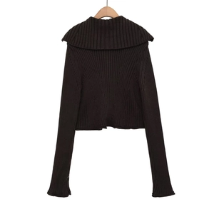 Cardigan en maille pour femme de couleur unie avec col marin et texture à côtes verticales