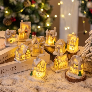 Christmas Miniature LED Glow Resin House Village Snow Scene Desktop Ornament Warm Light Tabletop Decoration Festive Gift