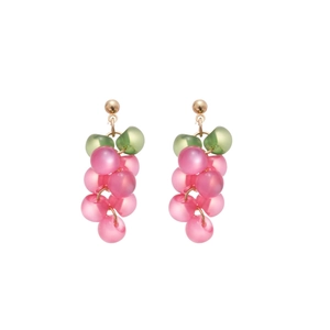 Chic resin grape drop earrings with purple beads and gold-tone studs for women