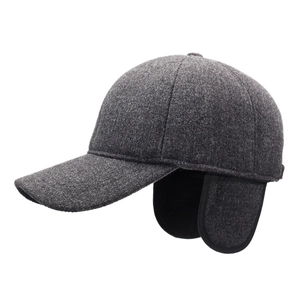 Winter wool baseball cap with warm ear flaps in dark grey for outdoor activities