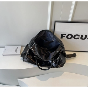 Gran bolso de viaje de lentejuelas negras, elegante bolso de mano y bandolera para mujer.