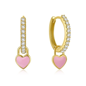 Heart Charm Hoop Earrings Colorful Enamel Zirconia Inlaid Copper Huggie Hoops Fashion Jewelry For Women